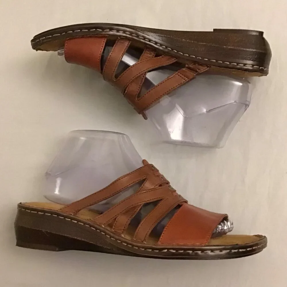 Naturalizer 9.5 Leather Sandals Strappy Slides Women’s Comfort Shoes Two Tone